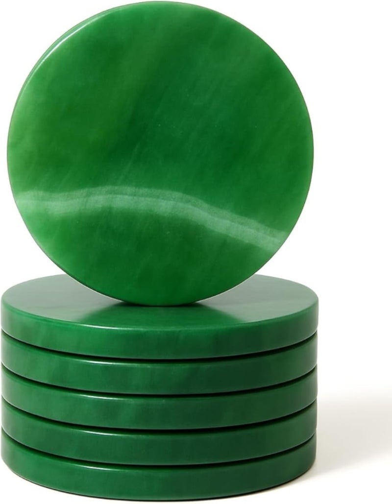 SS Antiquity & Marble Set of 6-3.5 Inch Marble Coasters for Drinks - Handmade Abaster Marble Stone - Coasters for Coffee Table - Modern Design for Office Decor(GREEN SADA)